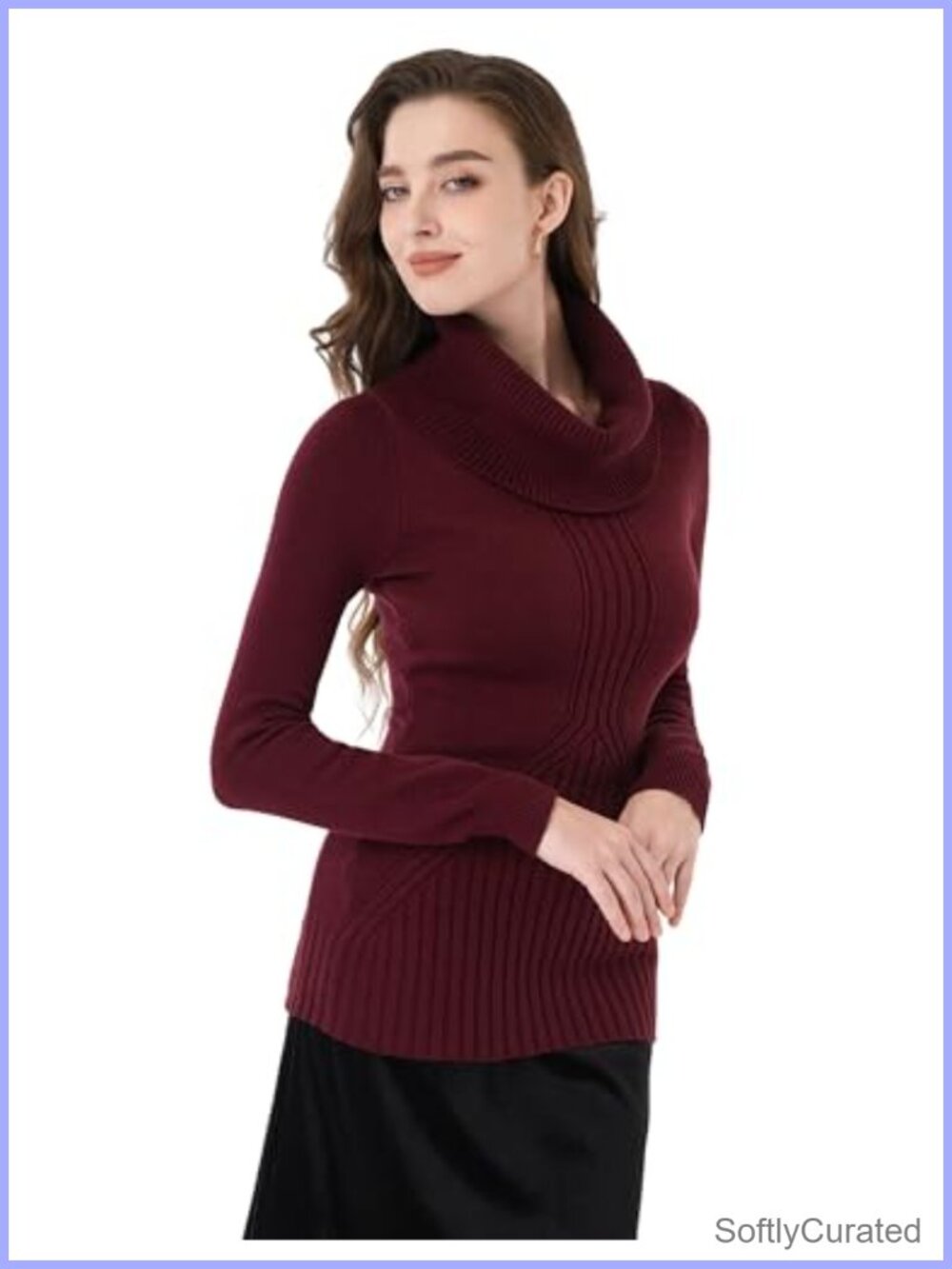 Women Cowl Neck Long Sleeve Cable Knit Pullover Tunic Sweater Slim Fit Jumper